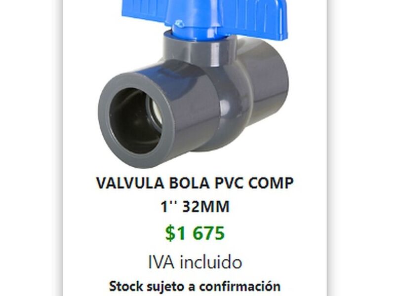 Válvula bola pvc comp 1'' 32mm Romeral