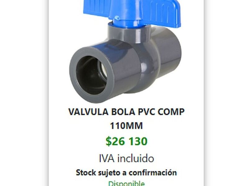 Válvula bola pvc comp 110mm Romeral