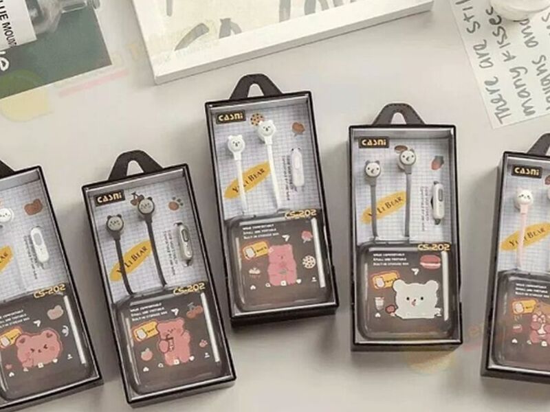 Audifonos Auricular Oso Kawaii Estuche Negro