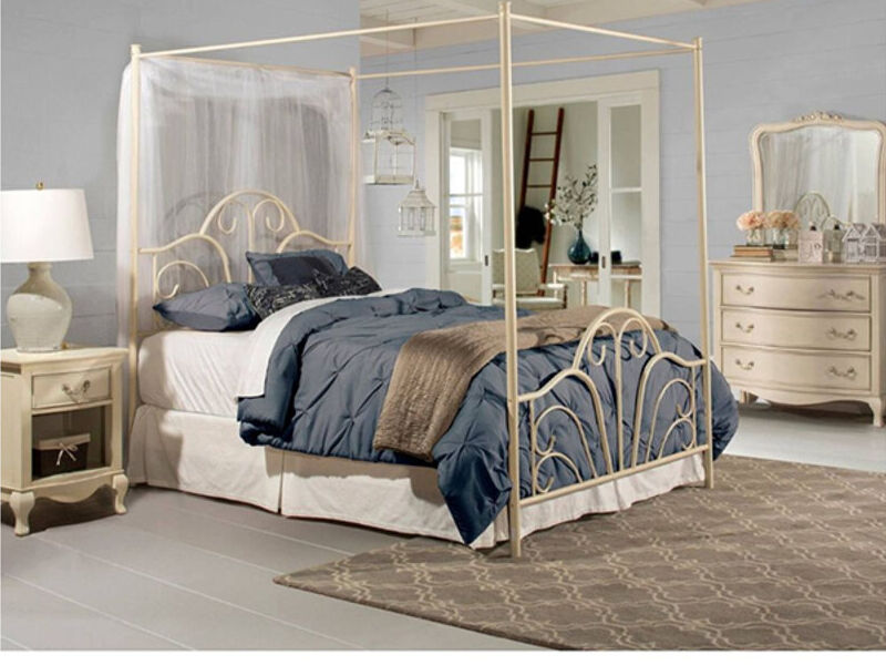 CAMA LUIS XV DOSEL BLANCO LINO 2 PLAZAS CHILE