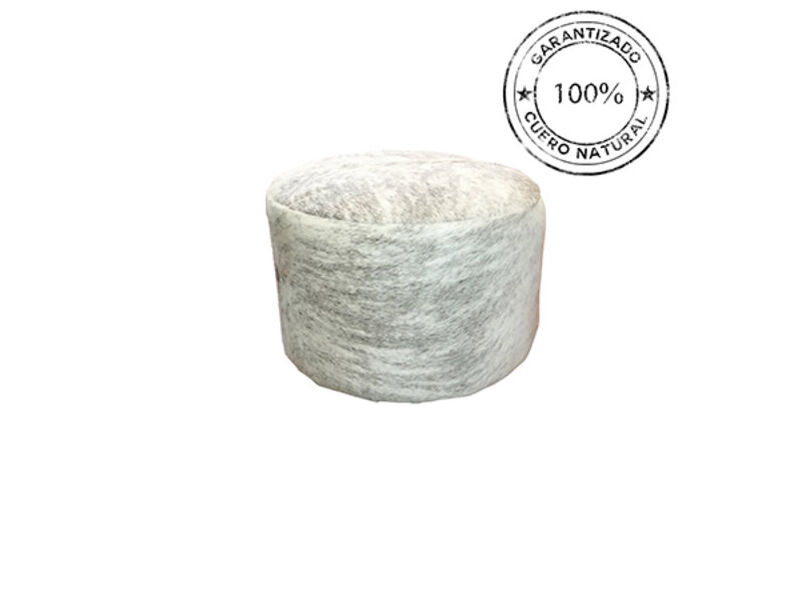 Puff Cuero Piel Blanco/Gris Chile