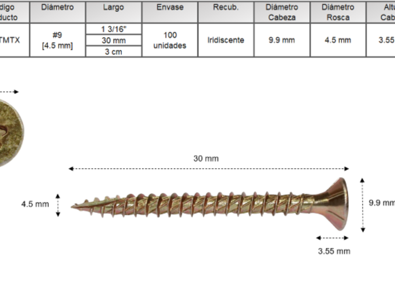 Tornillo Turbo Screw Torx 9 [4.5] X 30 Chile 