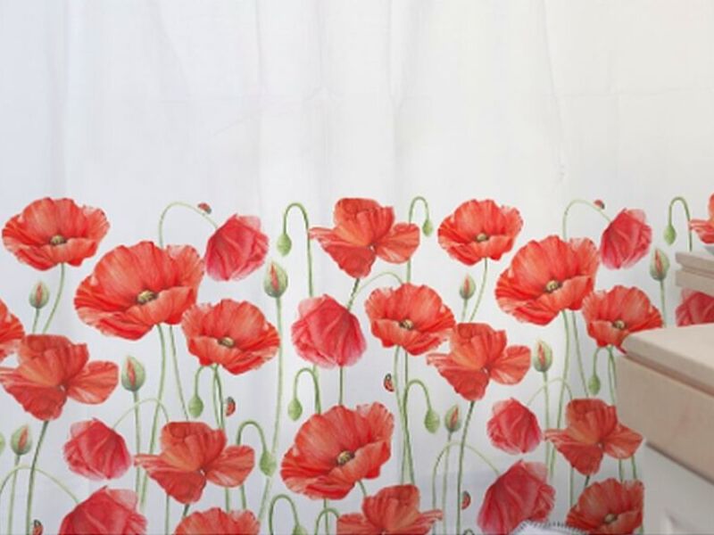 CORTINA DE BAÑO ESTAMPADA AMAPOLAS ROJAS