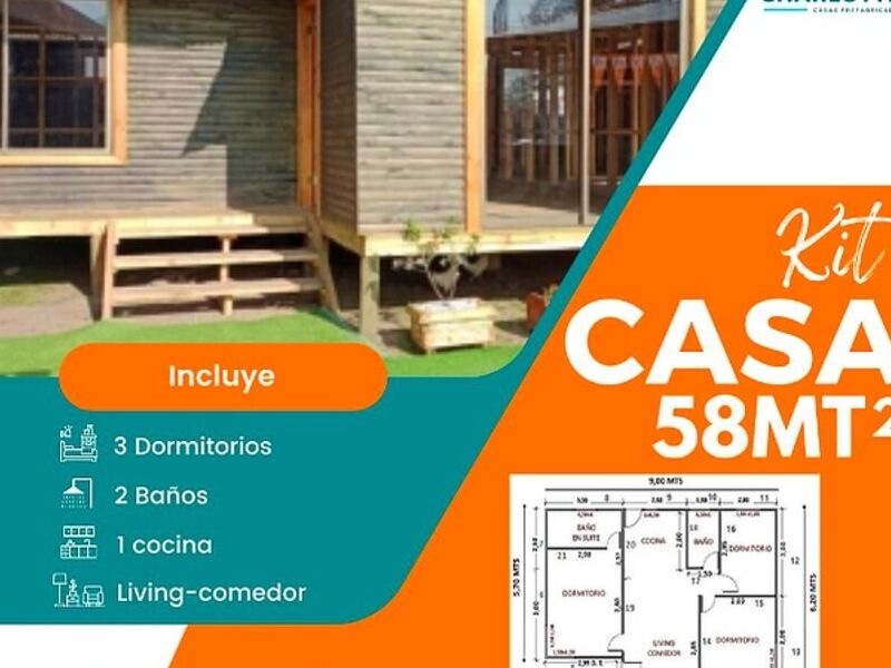 kit  casas prefabricada 58 mt2 Chile 