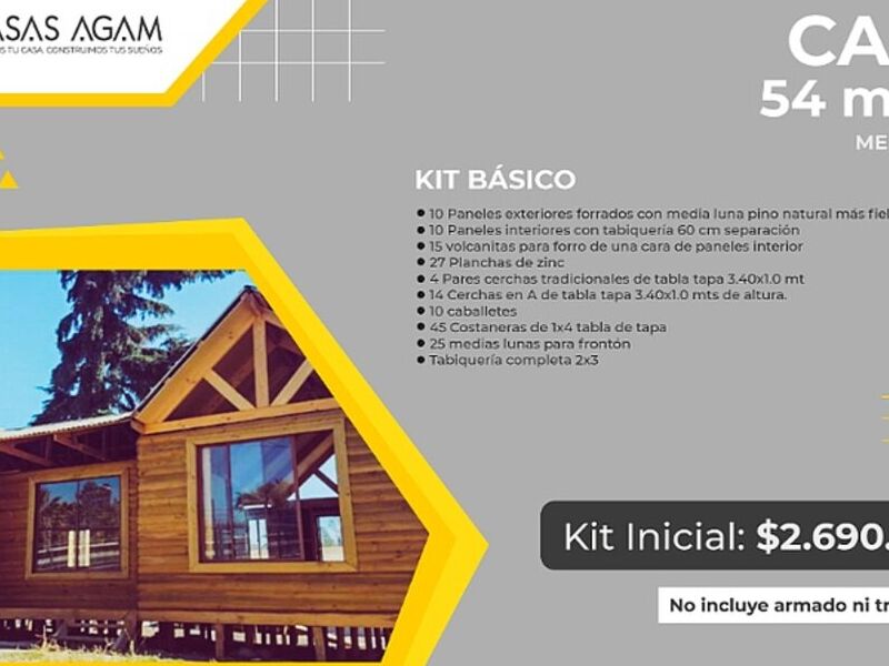 Kit casas prefabricada madera 54 m2 Chile 