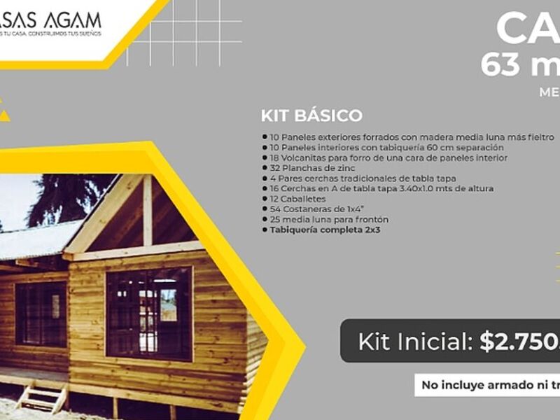 Kit casas prefabricada madera 63 m2  Chile 
