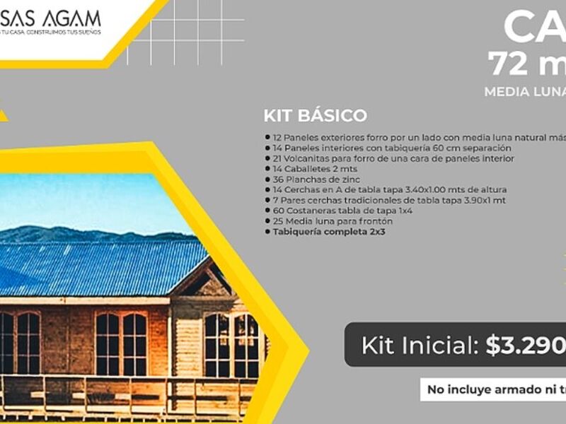 Kit casas prefabricada madera 72 m2  Chile 