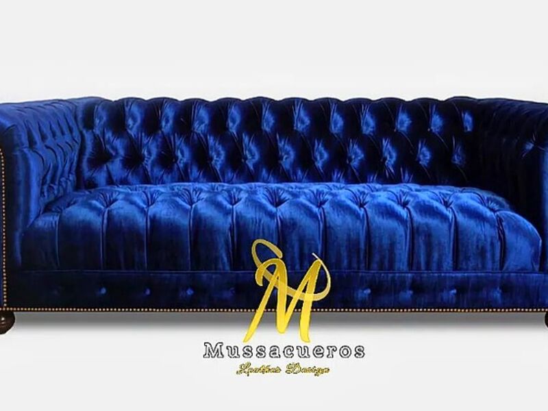 SOFA CUERO AZUL CHILE