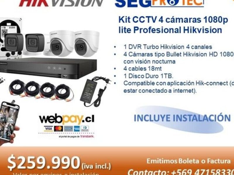 Kit CCTV 4 cámaras 1080p Hikvision Chile