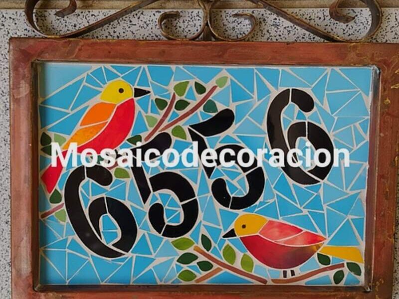 Número de casa decorado mosaico Chile