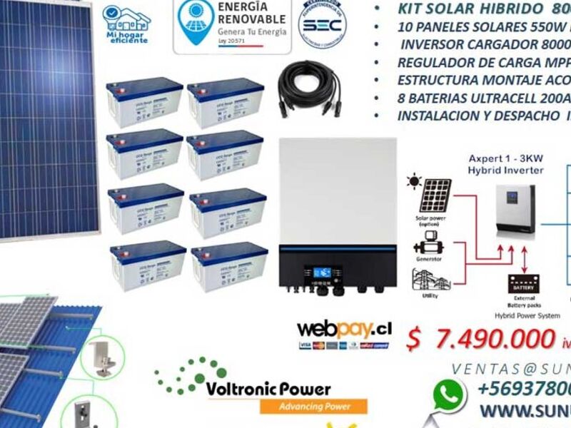Kit solar off grid hibrido 8000w CHILE
