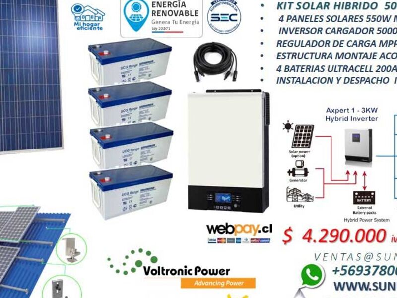 Kit solar off grid hibrido 5000w CHILE