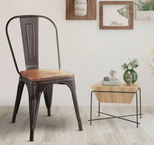 SILLAS TOLIX VINTAGE ASIENTO MADERA CAFÉ CHILE