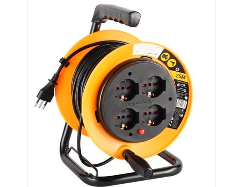 Carrete Extensión 4 tomas 10A Schuko, 25 metros CHILE