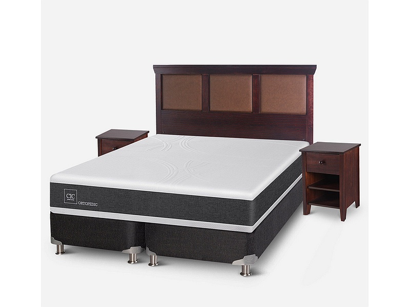  Box Spring 2 Plazas Ortopedic Base Dividida 5 Zonas + Respaldo Torino Chocolate CHILE