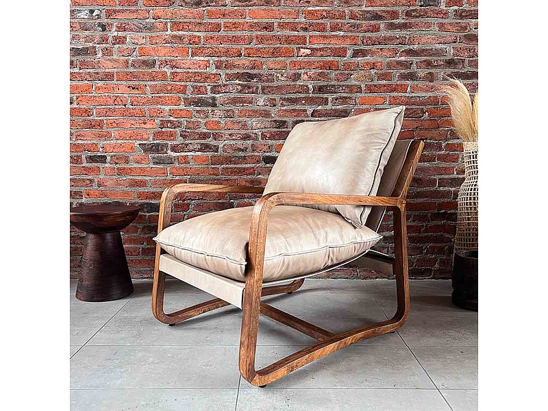  Sillón madera y cuero Beige Granada 68x86x75cm Chile