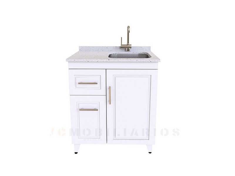 Mueble lavaplatos simple de 80 cm / Cuarzo Blanco Galaxys / Izquierdo CHILE
