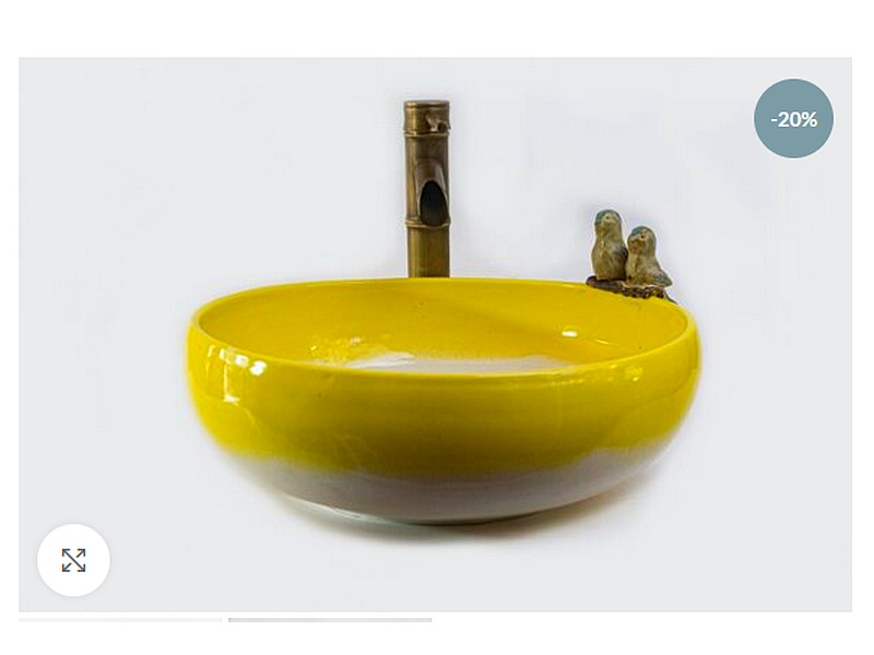  Lavamanos de la línea » Lauquen» en colores blanco y amarillo con pajaritos CHILE
