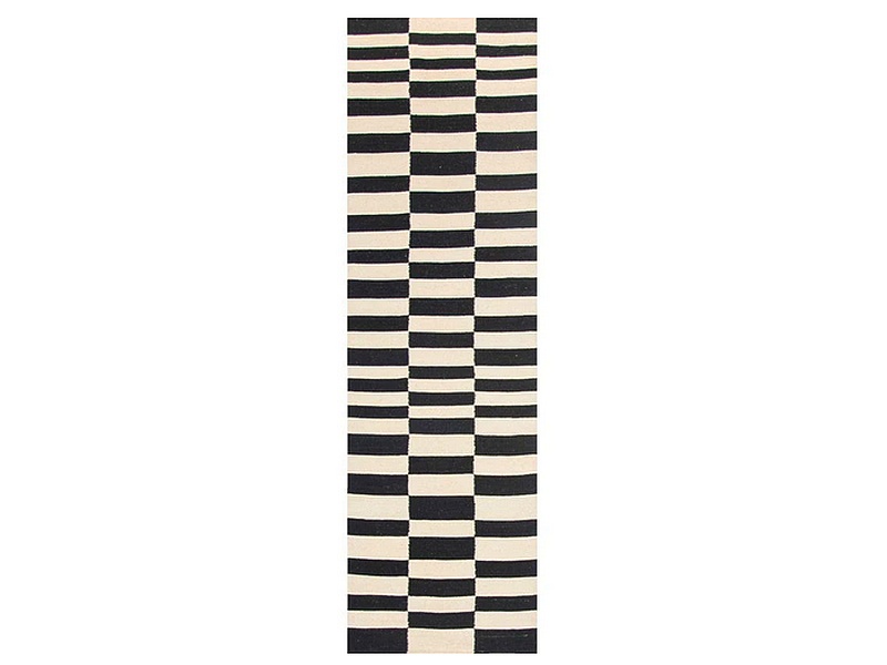  Alfombra Moderna de Lana Kelim Galle Op Art B/N Negro/Natural CHILE