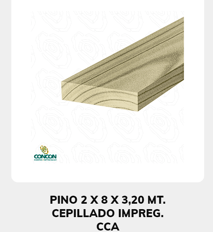 Madera Pino 2x8x3.20 cepillado Chile