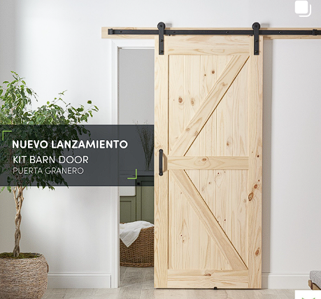 Puerta de madera natural con vidrio Chile