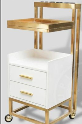 Mesa auxiliar dorada con cajones blancos Chile