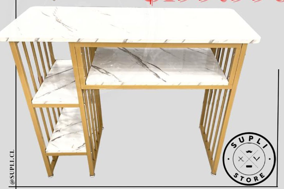 Mesa consola dorada con superficie de mármol Chile