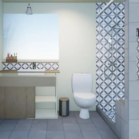 Diseño de baños minimalistas con lavamanos y decorado cerámico Chile