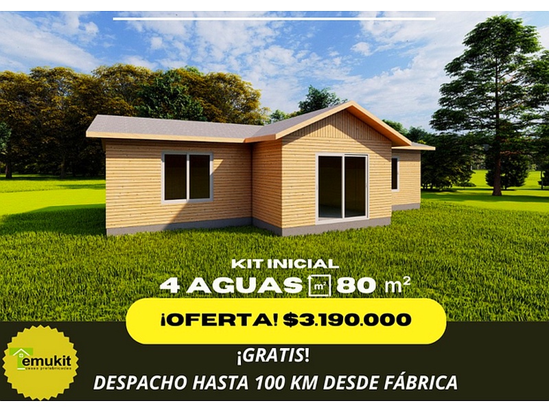 Diseño Casa Cuatro Aguas 80M2 Chile Casas Prefabricadas Temukit