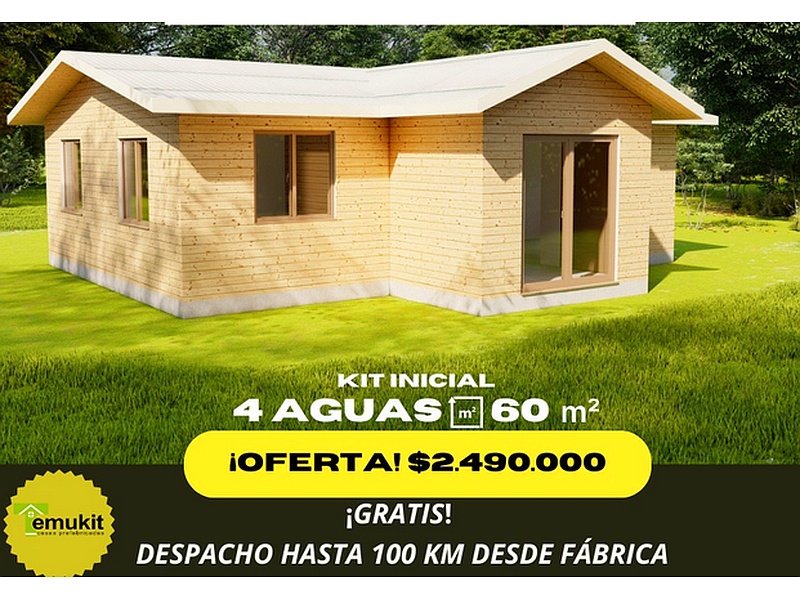 Diseño Casa Cuatro Aguas 60M2 Chile Casas Prefabricadas Temukit